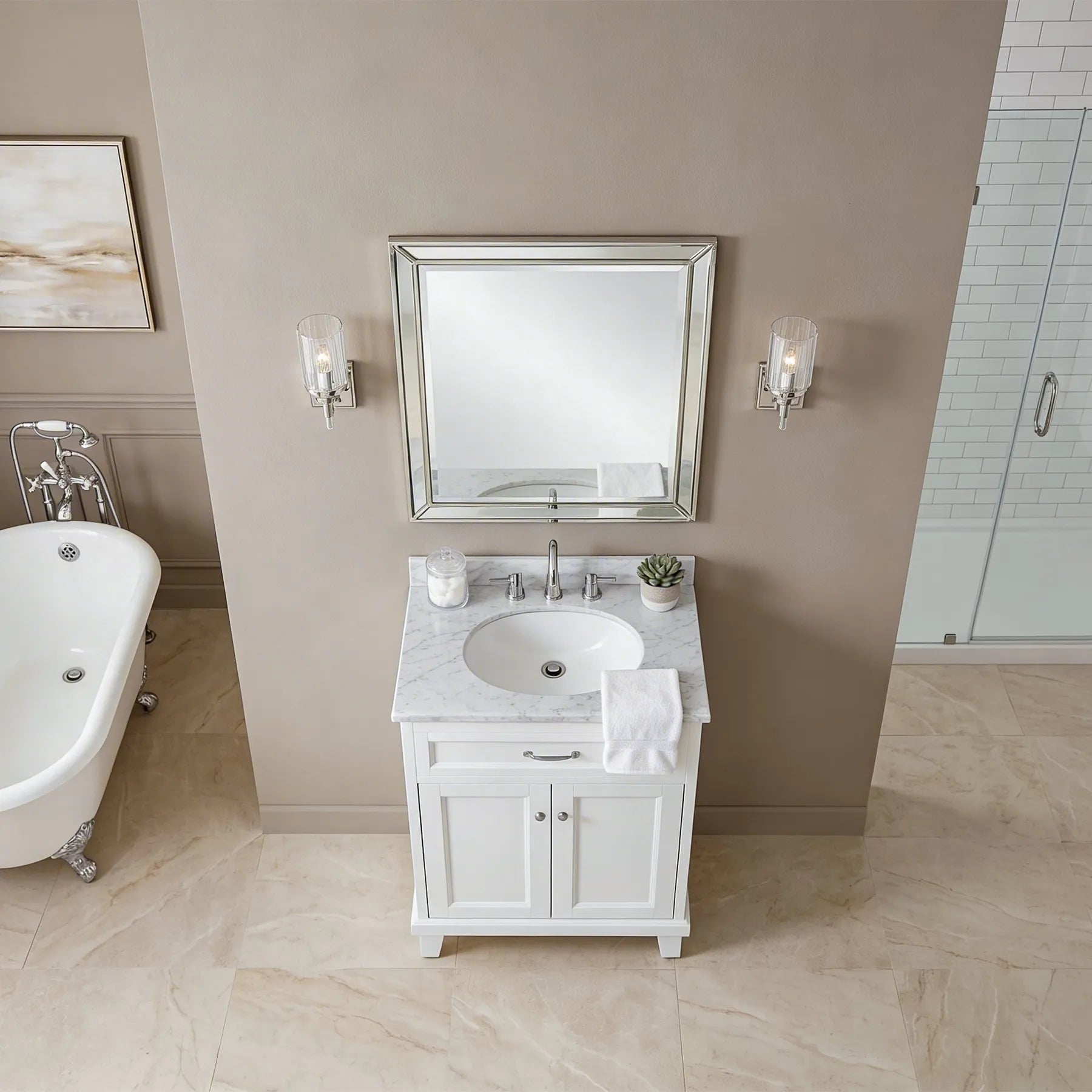 Bathroom Vanity in White with Solid Wood