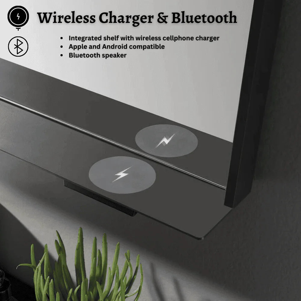 Allegra 36"W x 32"H Framed LED Mirror with Bluetooth Speaker and Wireless Cell Phone Charger
