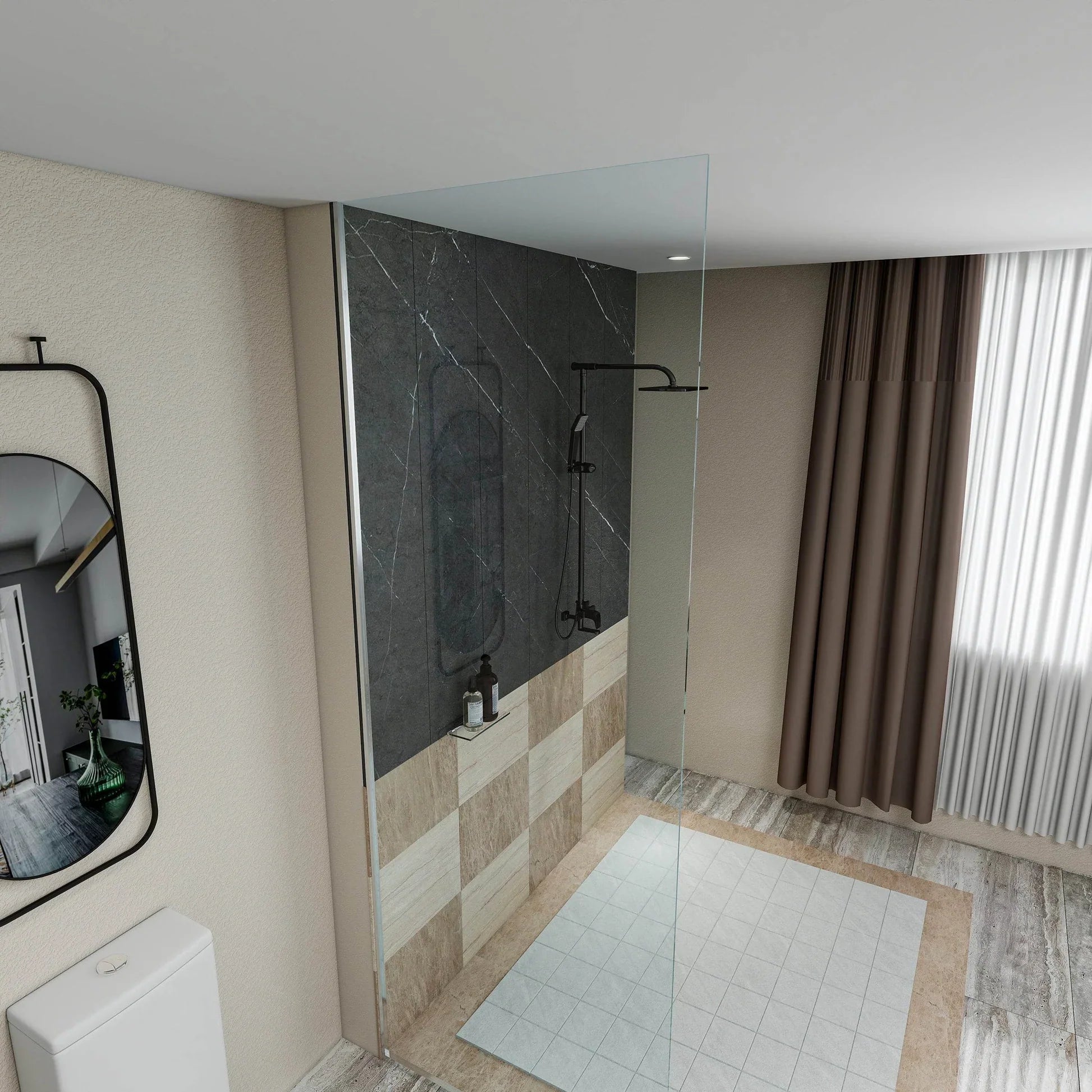 Frameless Fixed Shower Door in Chrome