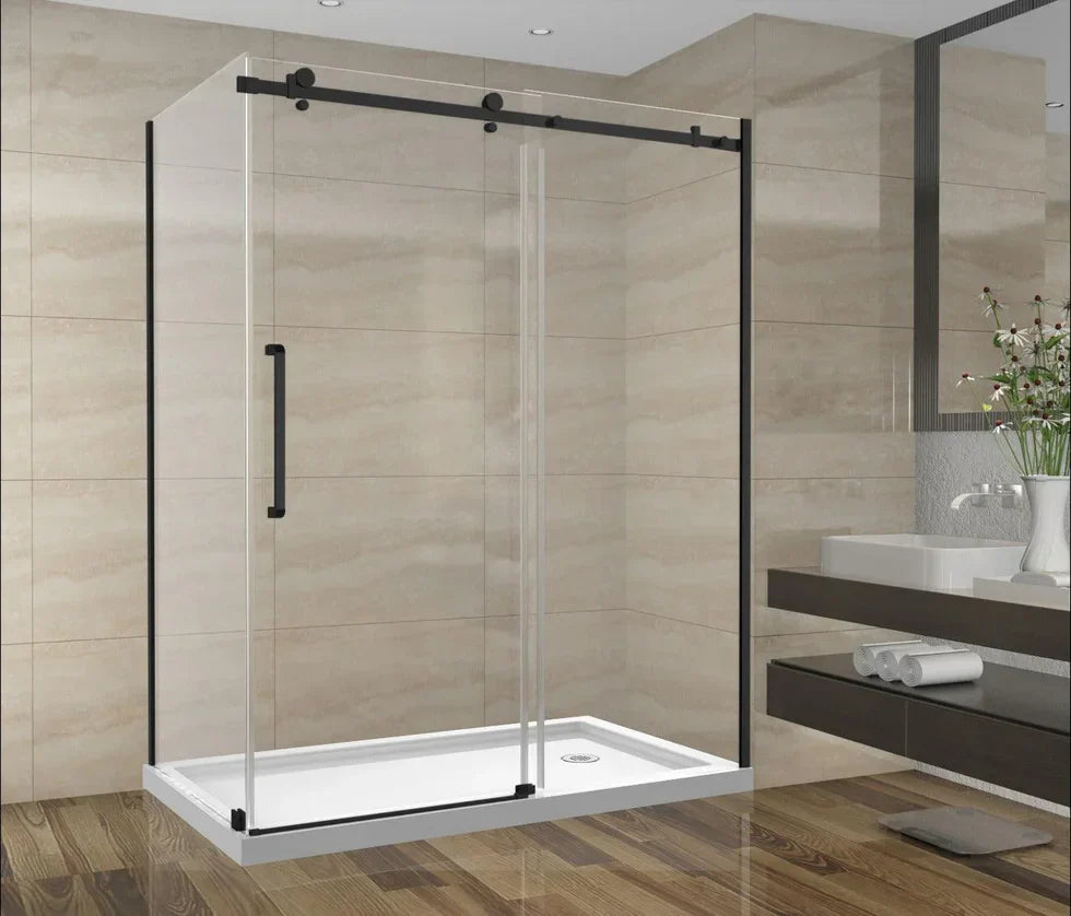 Corner Sliding Shower Door with Matte Black